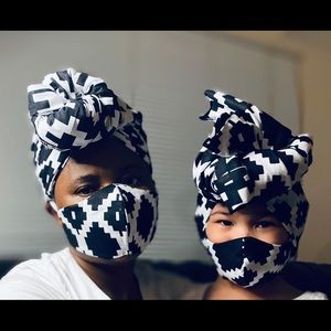 Mommy & daughter head wraps, face masks set